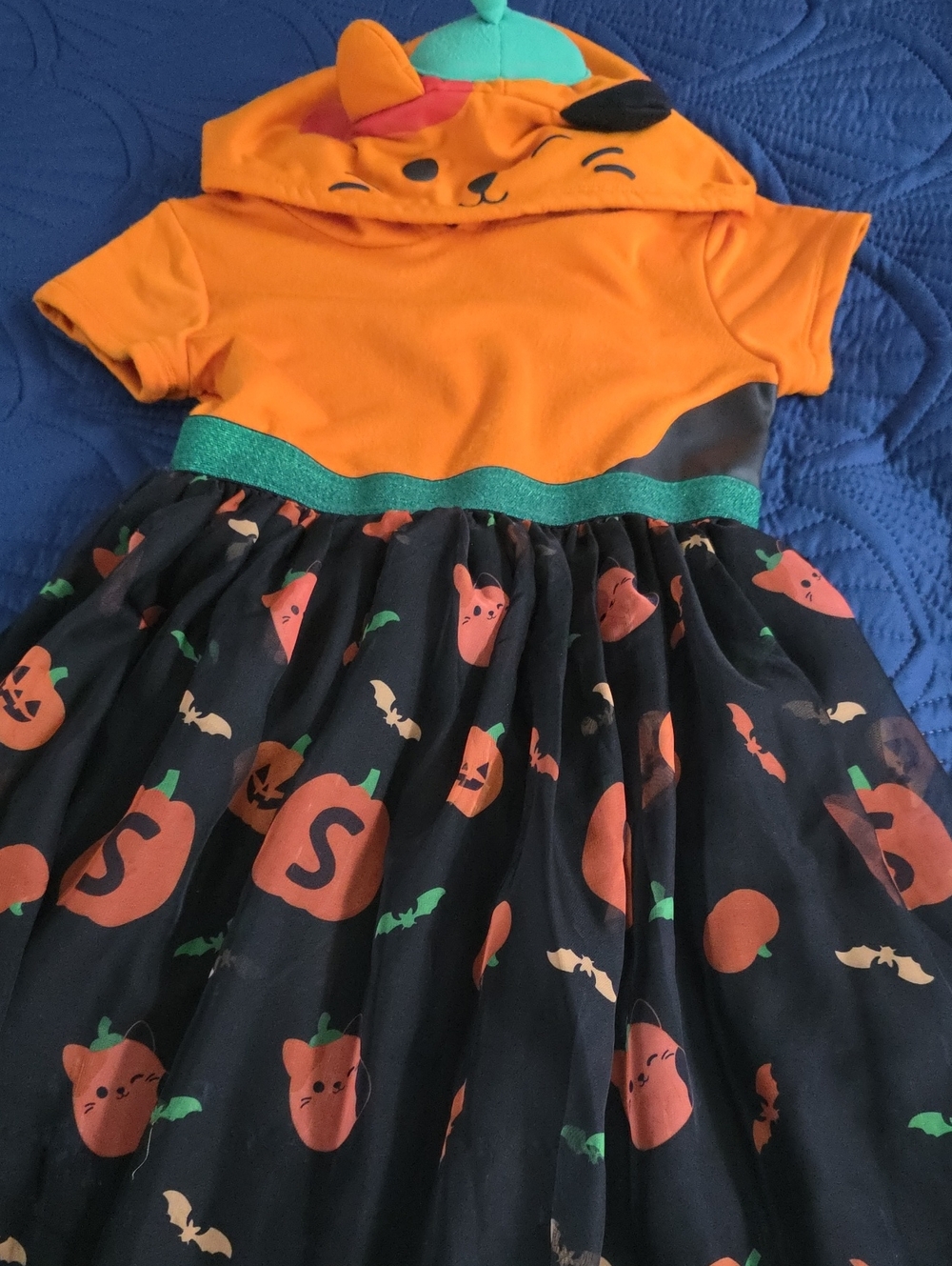 Squishmallows Orange Hooded Pumpkin Dress with Black Pumpkin Skirt